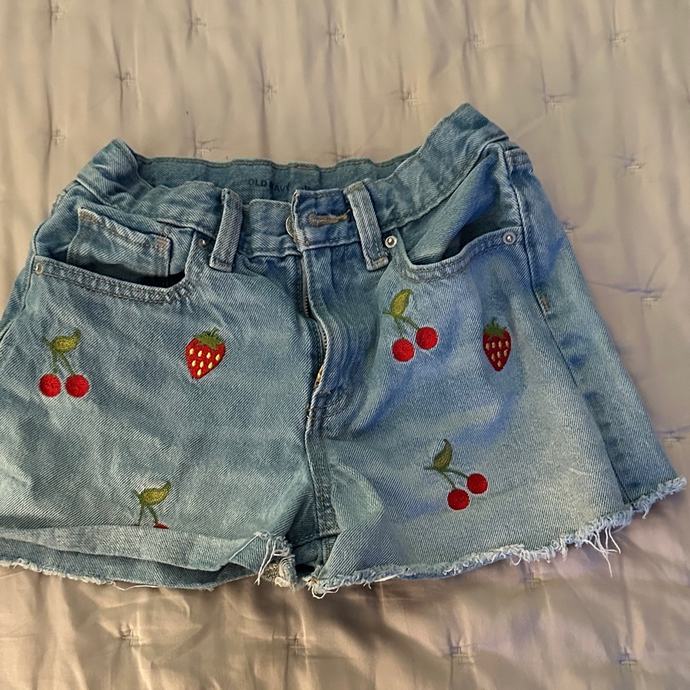 Old Navy Blue Denim Shorts with Fruit Embroidery
